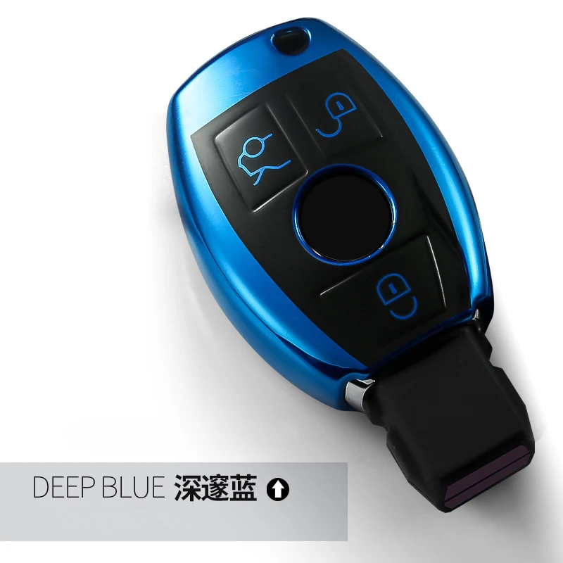 Blue Высококачественный хромированный чехол для ключей от машины из ТПУ, чехол для Mercedes Benz A B C E G s m CLS GLA, защитный чехол для ключей - Название цвета: Blue