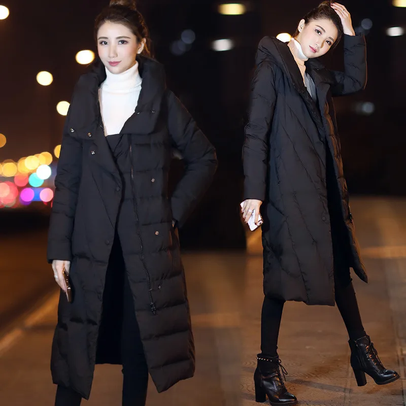 Зимняя женская куртка новинка 2018 воротник-стойка тонкая средней длины Свободная