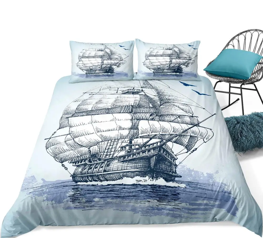 Комплект постельного белья с изображением парусника королевский комплект