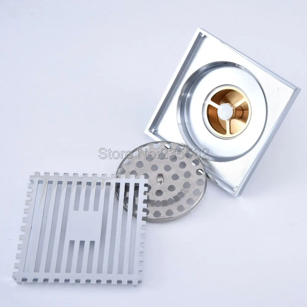 

Polished Chrome Brass Tile Insert Square Floor Waste Grates Bathroom Shower Drain lhr072