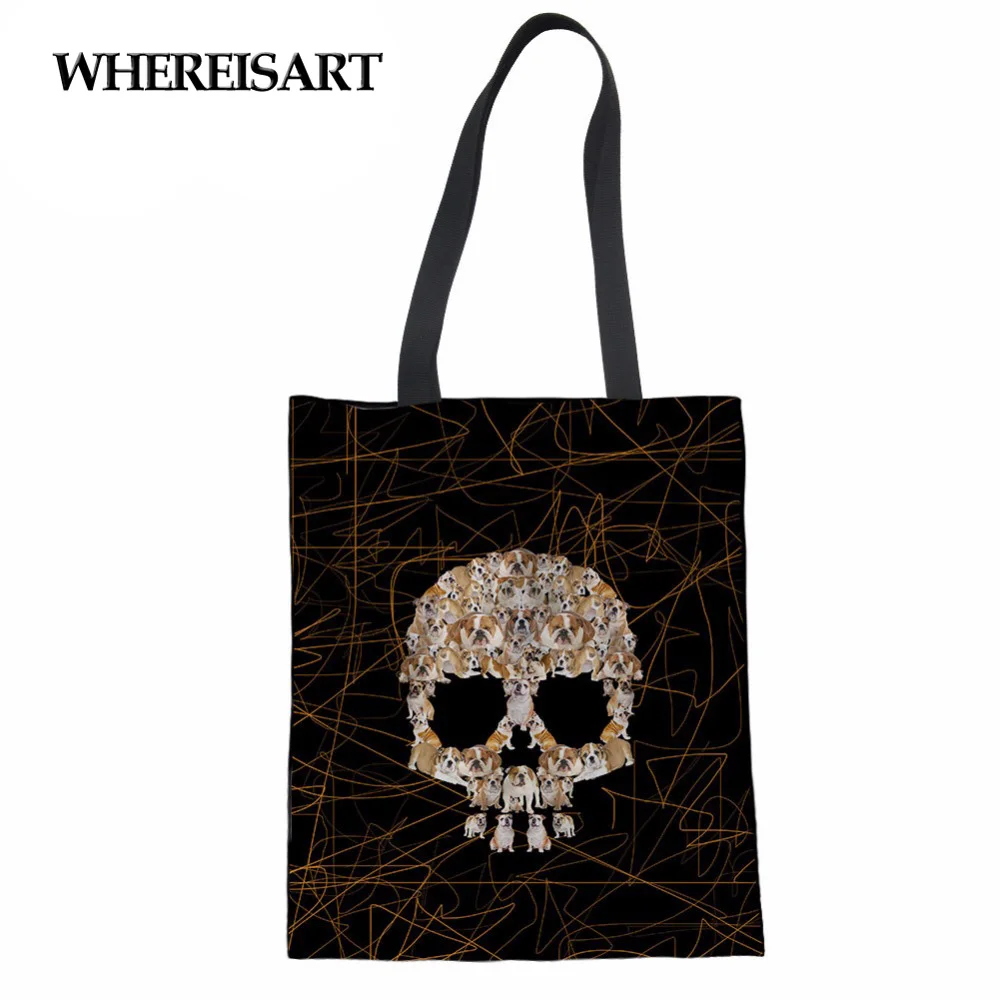 WHEREISART женские хлопковые сумки для покупок в стиле панк с принтом черепа эко