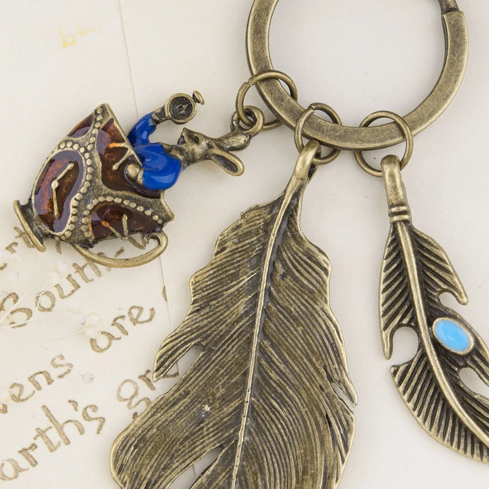 Дорин Коробка Старинные Брелок и Античная Бронза Синий Кролик Перо Эмаль 76 мм (3