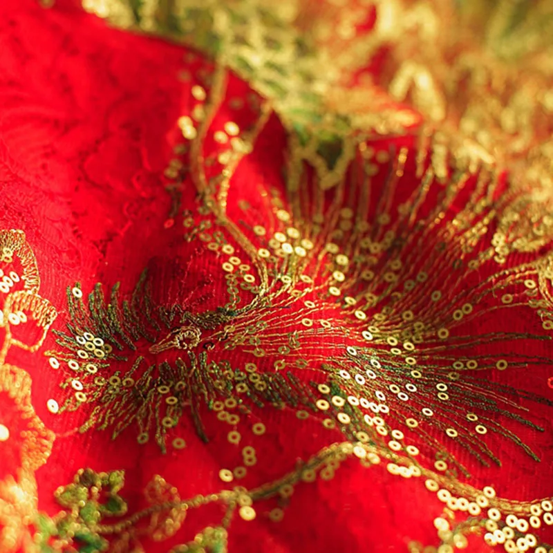 Женское кружевное платье-Ципао с вышивкой Феникс красное свадебное платье