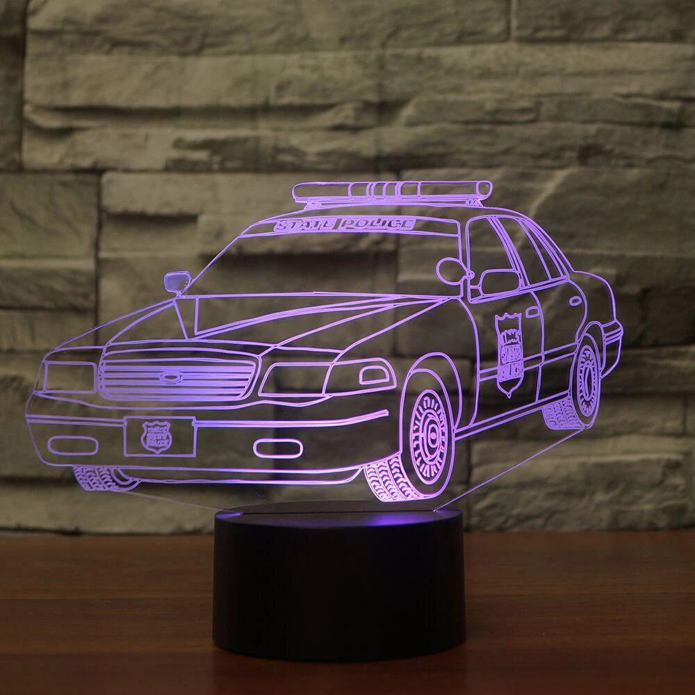 3D ночник для полицейской машины автомобильная лампа Usb 7 видов цветов сменный