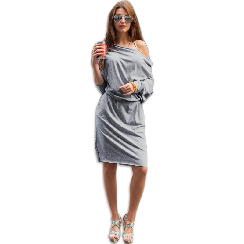 2016 New Slash Neck Long Sleeve Autumn Winter Dress Elegant Bodycon Office Off Shoulder Party Casual Dresses | Женская одежда