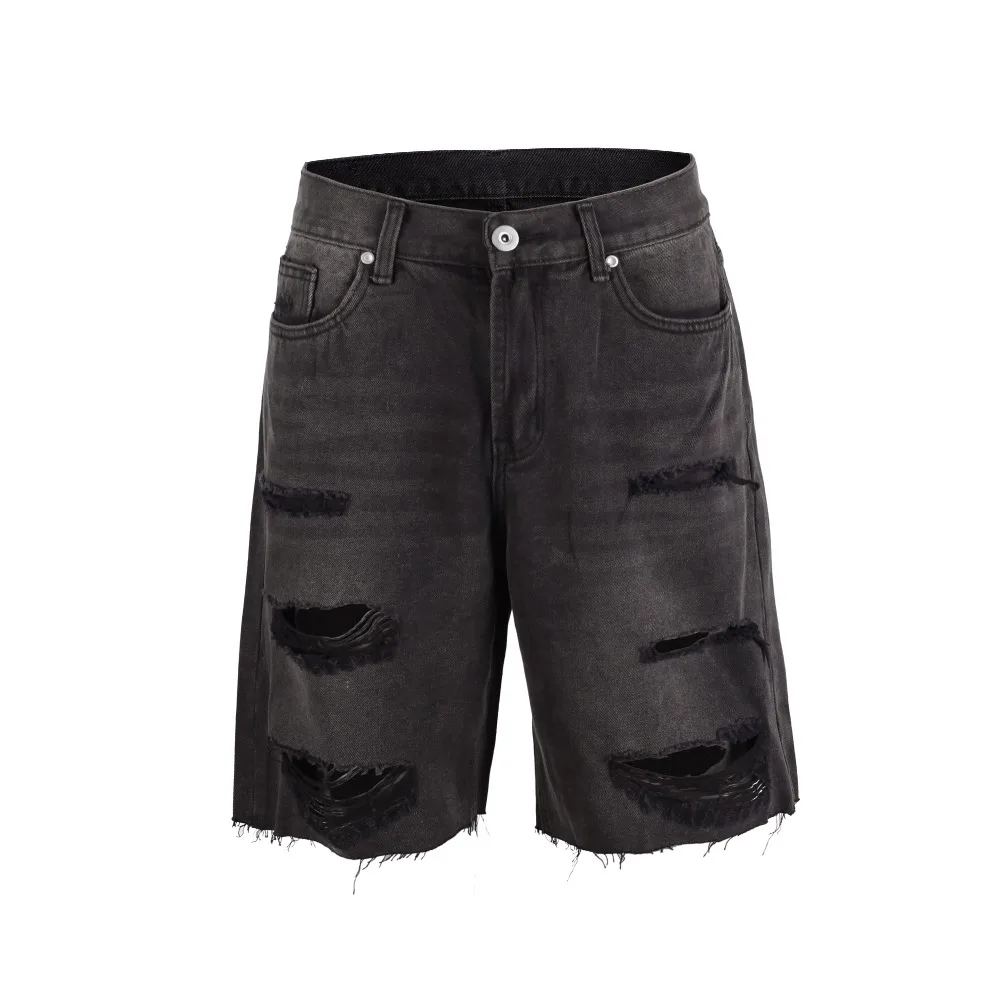 Мужские повседневные шорты джоггеры черные джинсовые в стиле хип хоп лето