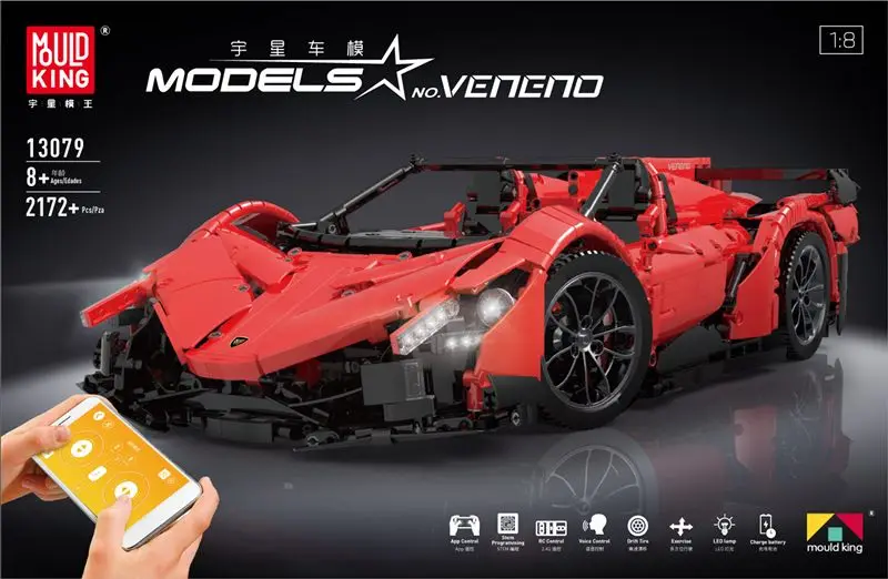 Плесень King Technic 13079 приложение RC автомобиль Новый MOC 10559 Veneno Roadster с функцией