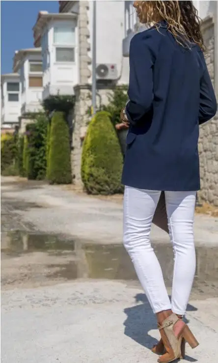 

Spring autumn Women Full Sleeves Casual Blazer Ladies Plus size Outwears Single Breasted Long blazer Jacket