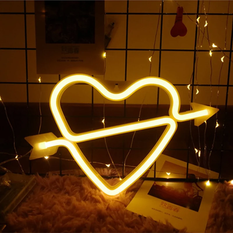 1 шт. светодиодная неоновая лампа на батарейках с любящим сердцем ночник для