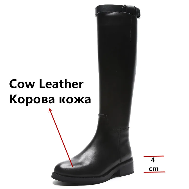 FEDONAS/осень-зима; Новинка; выразительные женские сапоги до колена на квадратном каблуке; классические сапоги для верховой езды из натуральной кожи; теплая женская обувь для вечеринок - Цвет: black 4cm