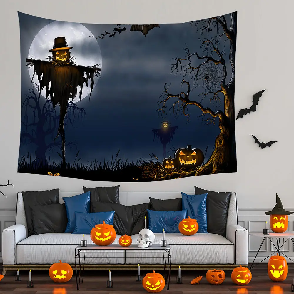 

MRL Printed Halloween Party Wall Hanging Pumpkin Tapestry Home Decorations Decor Curtains Bedroom Blanket Holiday Gifts