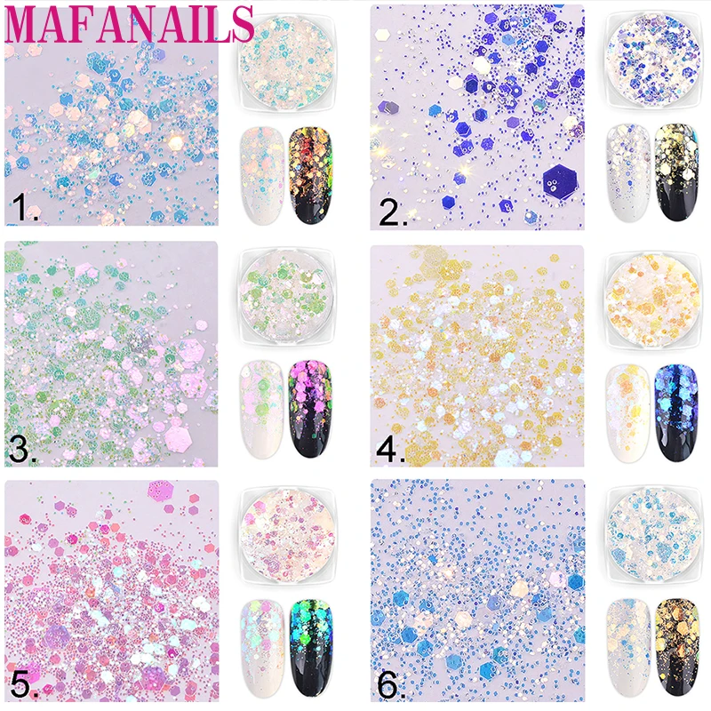 

6 Box Aurora Unicorn Nail Sequins Ultra-thin Sparkling Mermaid Blend Hexagon Flakes Mixed Glitter Powders 3D Iridescent Glitter