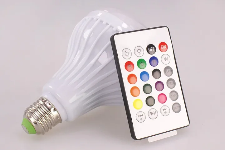 Черный E27 Беспроводной Bluetooth Динамик+ 12 Вт RGB лампа светодиодный светильник 110 В 220 умный светодиодный свет Музыка Аудио плеер с пультом дистанционного управления Управление - Цвет: Черный