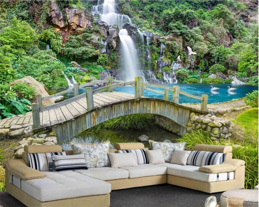 Beibehang пользовательские Весна крик мост пейзаж с водопадами фоновый рисунок обои