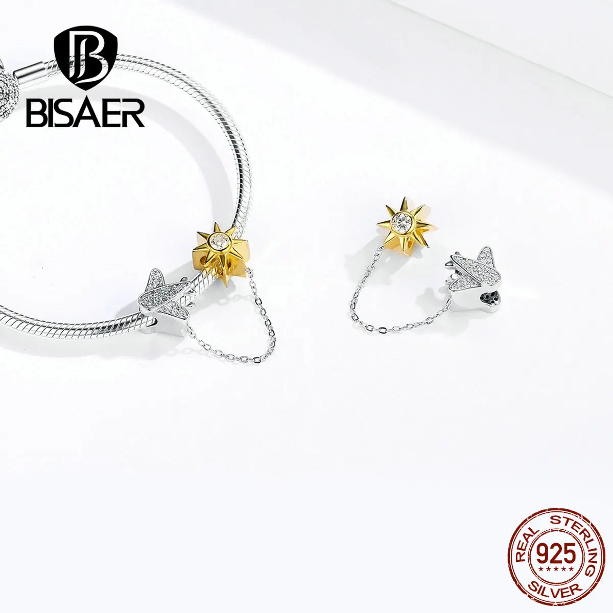 BISAER, фантастический дизайн, 925 пробы, серебро, самолеты, звезды, пробки, талисманы, космические путешествия, безопасная цепь, сделай сам, изготовление ювелирных изделий GXC1243