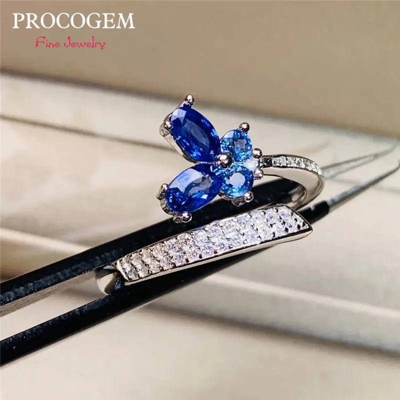 Natural Fashion Srilanka Sapphire Rings with CZ for Women Ladies gifts Genuine gemstones Fine jewelry 925 Sterling Silver #494 | Украшения
