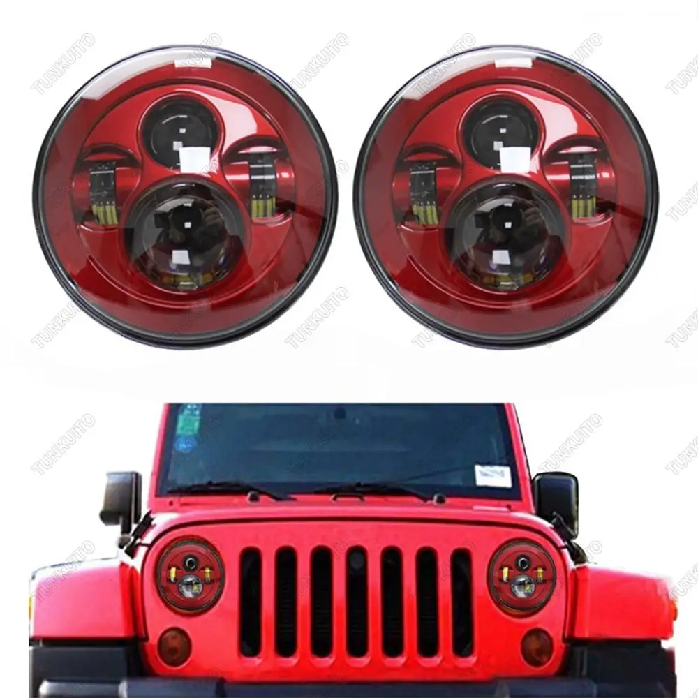 

2 шт., красный 7-дюймовый светодиодный налобный фонарь для Jeep Wrangler Ford Cherokee12V
