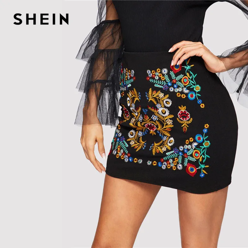 SHEIN Юбка С Вышивкой Повседневные Женские Осенние Элегантные Юбки С Вышивкой