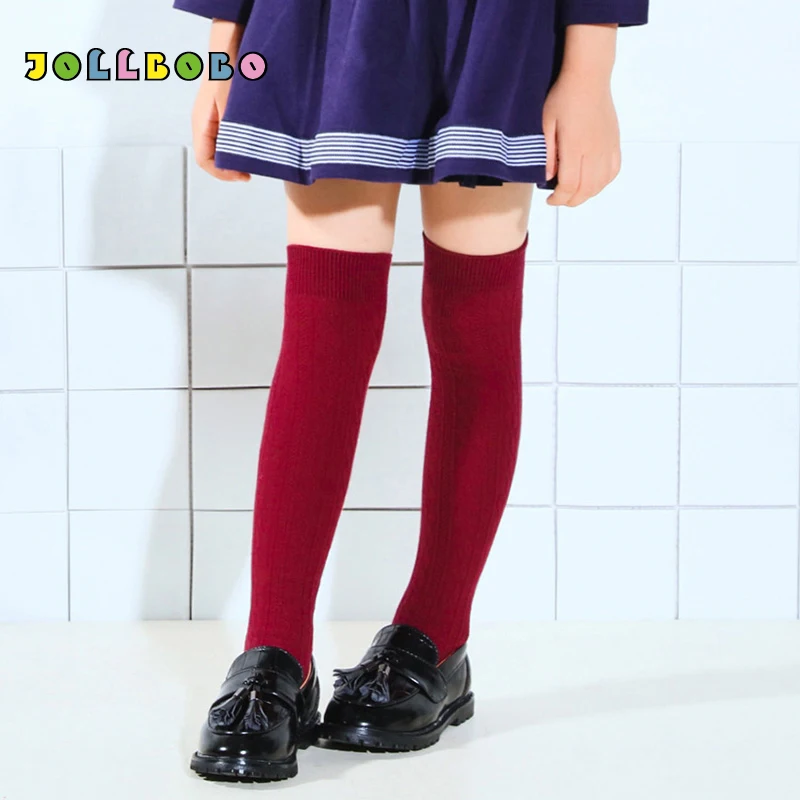 

Autumn Winter Thigh High Stockings for Girls 3-11Y Children Solid Twist Red Black Over The Knee Socks Warm Cotton Kids Stockings