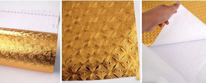 03 Golden Ripple 60x100cm Multifunctional Kitchen Wall Sticker Aluminum Foil Waterproof Removable Self Adhesive Oil Proof Wallpaper Wall Sticker - Цвет: 03 Golden Ripple