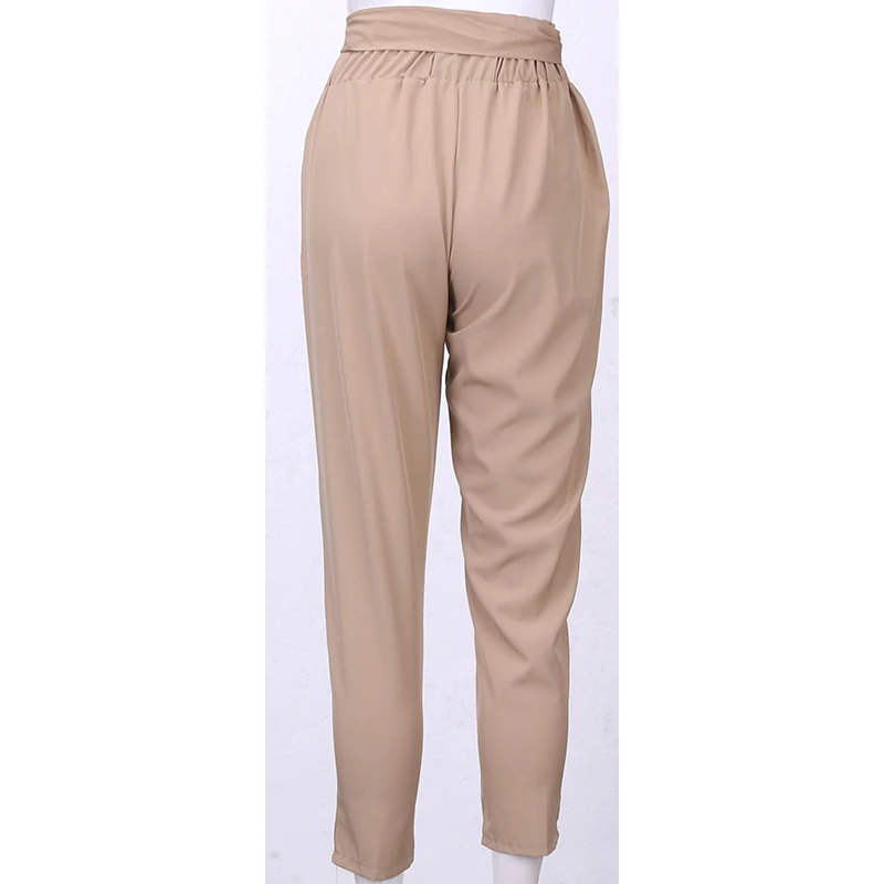 

Hot fashion women casual high waist long pants ladies fashion solid bandage ruffles skinny long pants Trousers