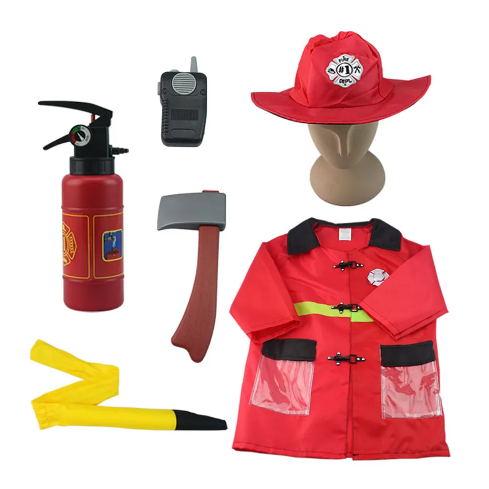

Kids Firefighter Costumes Baby Boys Clothing Set Halloween Party Cosplay Roleplay Fireman Costumes for Teenager Boys with Belt