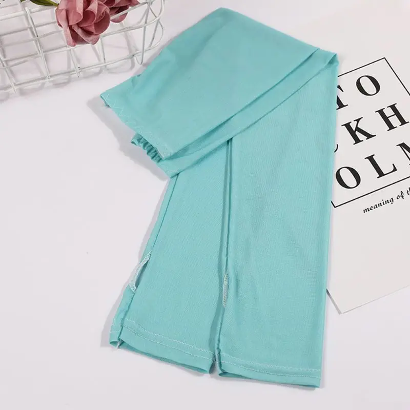 Женские летние охлаждающие рукава, милые однотонные карамельные цвета, для езды на велосипеде, защита от солнца, перчатки без пальцев с отверстием для большого пальца