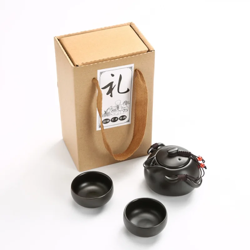 Black 3Pcs Gift Box Китайский чайный дорожный чайный набор кунг-фу керамический портативный чайный горшок фарфоровый чайный сервиз Gaiwan чайные чашки чайной церемонии чайный инструмент - Цвет: Black 3Pcs Gift Box