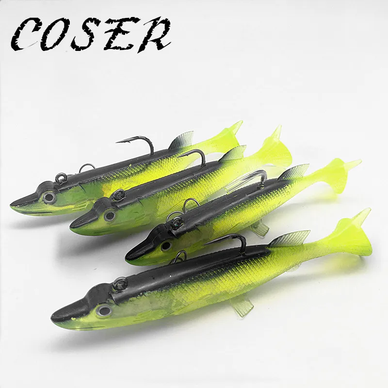 COSER 3pcs/lot 3D Eyes Lead Fishing Lures With T Tail Soft Lure Double Hooks Baits Artificial Bait Jig Wobblers Rubber | Спорт и