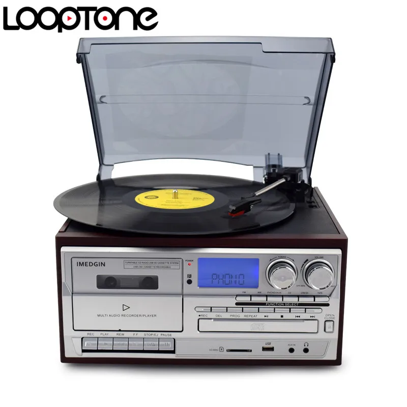 LoopTone 3 скорости Виниловый проигрыватель с CD и кассетный плеер AM/FM радио USB/регистратор SD Aux-in RCA линейный выход