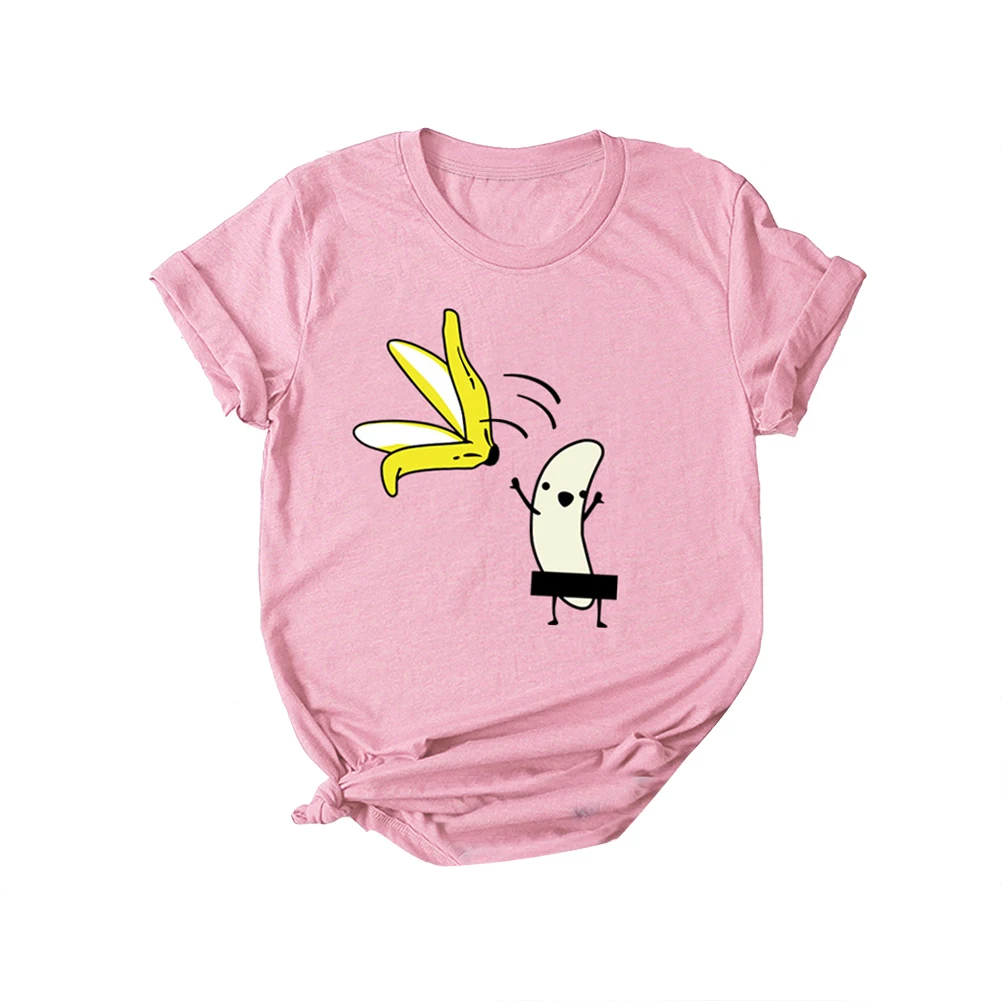 Забавный мультфильм голый банан Печать Женская футболка короткий рукав круглый