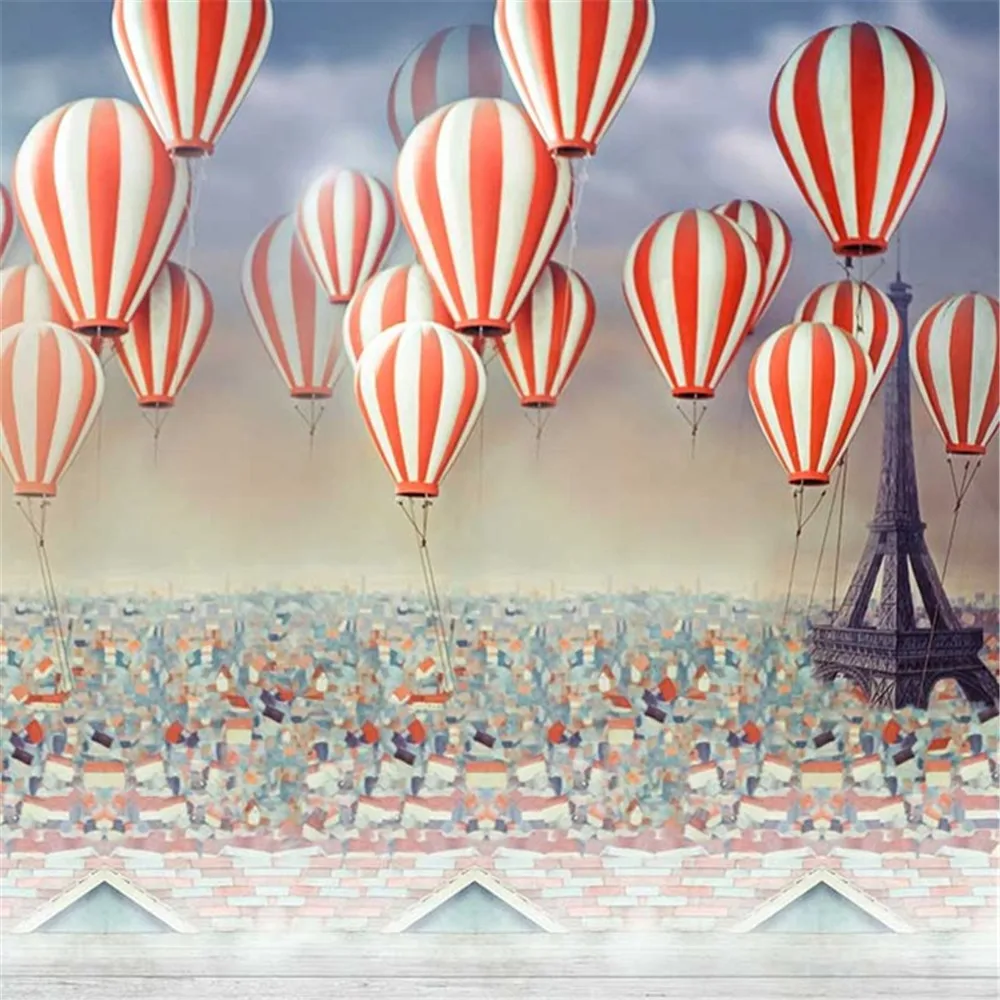 

Фон с воздушными шарами для свадебной фотосъемки с изображением Парижа, города, Эйфелевой башни, фотостудии, деревянный пол