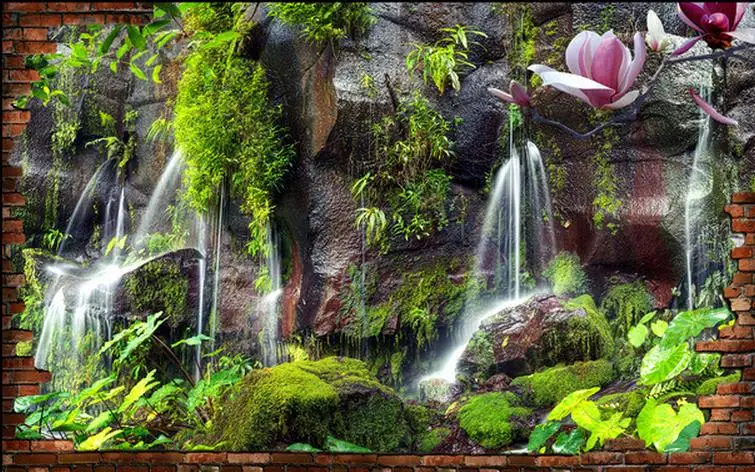 3D горный зеленый водопадов и ТВ фон стены украшения картина окна Настенные обои