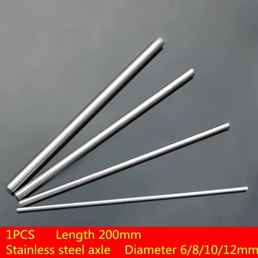 

1PCS PC030 Diameter 6/8/10/12mm Stainless steel axle length 200mm Steel shaft Toy axles Model accessories Anti-pressure antirust