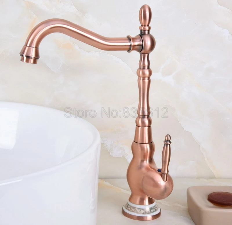 

Antique Red Copper Single Handle Kitchen & Bathroom Faucet Deck Mounted Sink Basin Mixer Taps Swivel Spout Wnf641