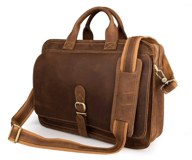 

Nesitu High Quality Vintage Brown Genuine Crazy Horse Leather 14'' Laptop Office Men Briefcase Messenger Bag Portfolio M6020
