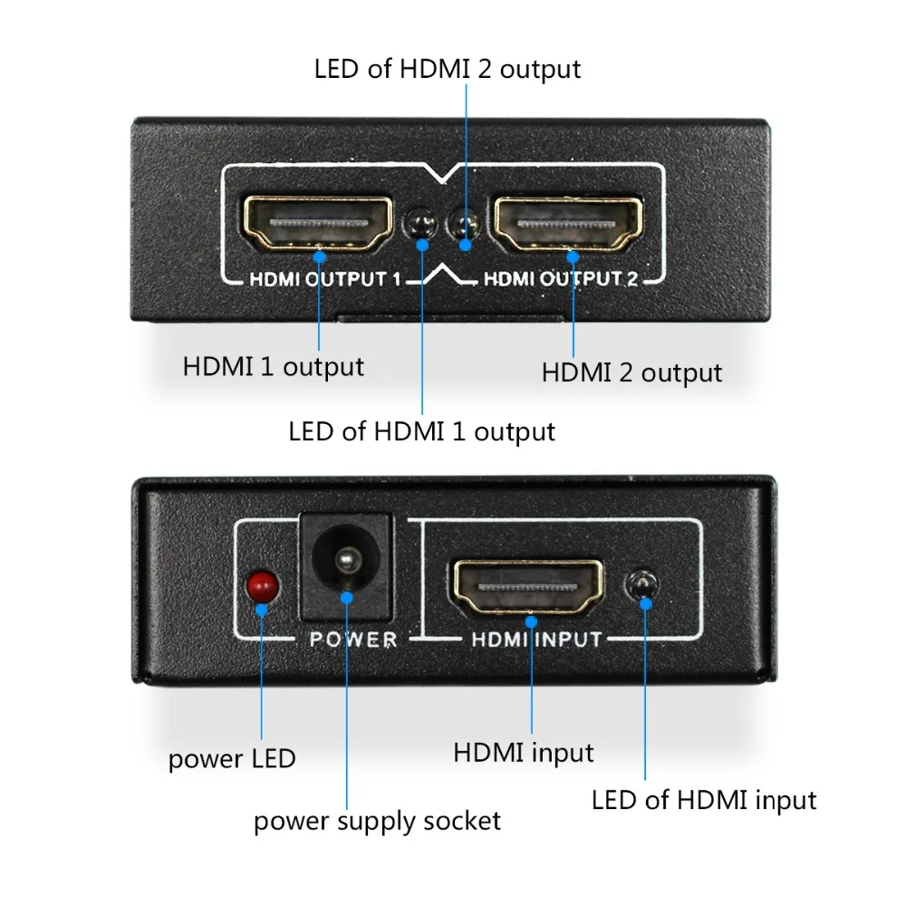 Wiistar HDMI сплиттер 1x2 HDMI 1,4 конвертер 1080P 1 в 2 Переключатель Поддержка 1,4 в 4 к 2 к 3D для HDTV STB HDMI сплиттер 2 порта