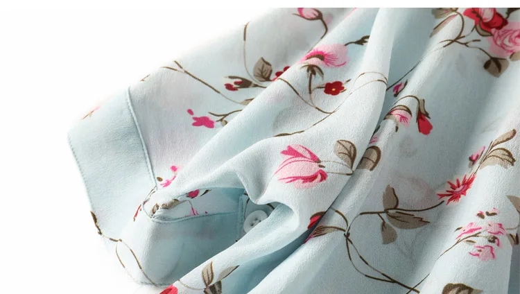 Women Blouse REAL SILK Crepe Floral Print Blouse Shirt Half Sleeved Office Lady Blouses Summer Shirt