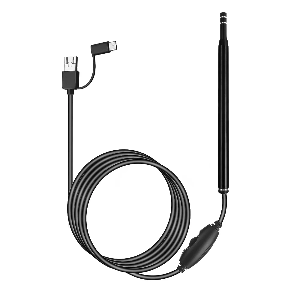 Черный Kebidumei эндоскоп для чистки ушей 3 в 1 USB HD визуальная Ушная ложка 5,5 мм мини-камера PC ушной палочки отоскоп бороскоп инструмент - Цвет: Черный