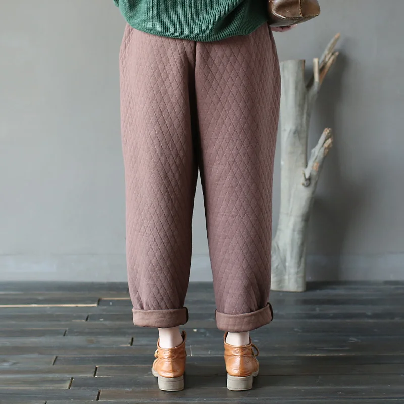 Винтажные брюки новые женские осенние зимние хлопковые свободные толстые теплые