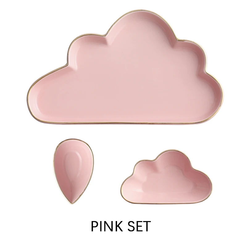 Pink Set Весь Керамика Couds дождевыми каплями-неправильной формы Керамика кастрюля тарелка для фруктов блюдо, тарелка Чай десерт обеденная тарелка, столовая посуда набор - Цвет: Pink Set