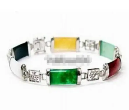 

Hot sale new Style >>>>>Multicolor Black White Green Red Yellow stone 18KWGP Fortune Longevity Bracelet