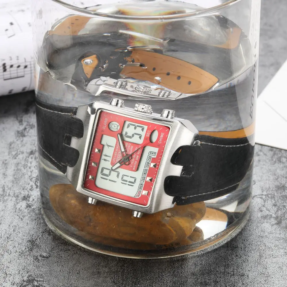 Мужские электронные кварцевые часы с хронографом и кожаным ремешком|wristwatch