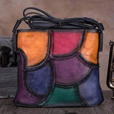 multicolor1 Женские сумки, Ретро стиль, натуральная кожа, на ремне, сумка на ремне, последняя ручная работа, Воловья кожа, Разноцветные сумки-мессенджеры, женская сумка через плечо - Цвет: multicolor1