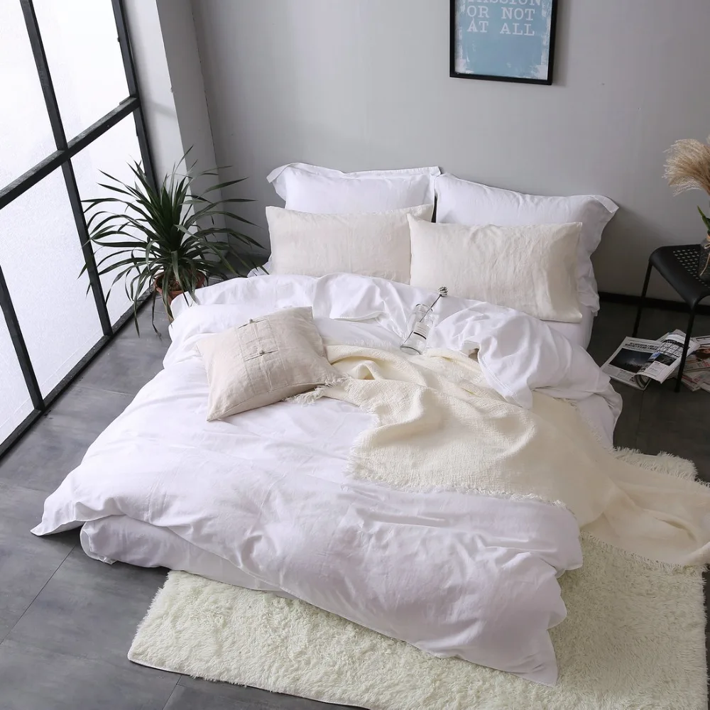 Белый 100% французского белья Набор пододеяльников для пуховых одеял постельного 3