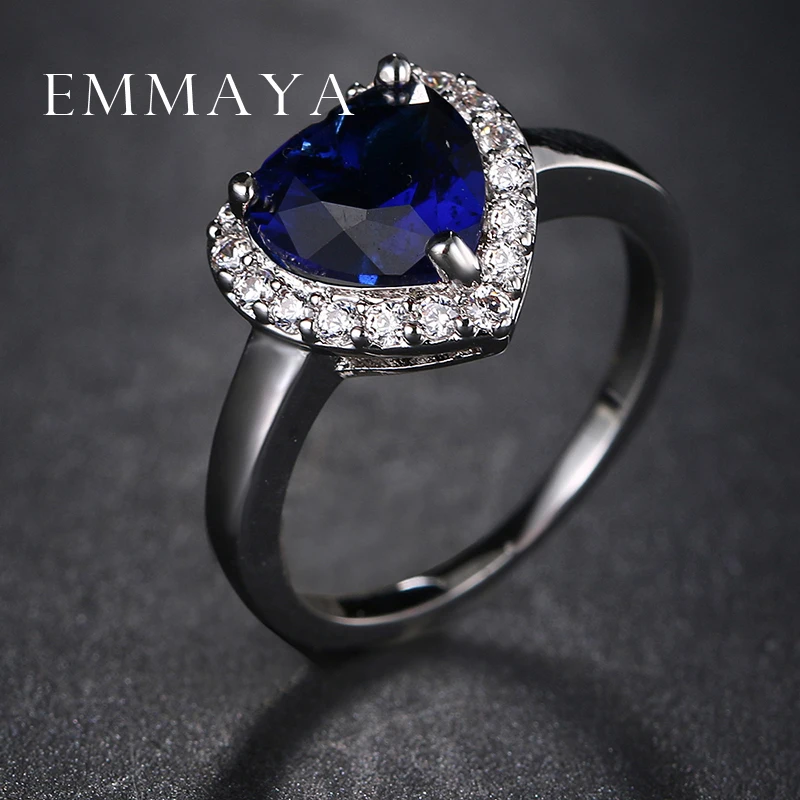 Женское кольцо с кристаллами Emmaya винтажное Золотое синим сердечком для свадьбы