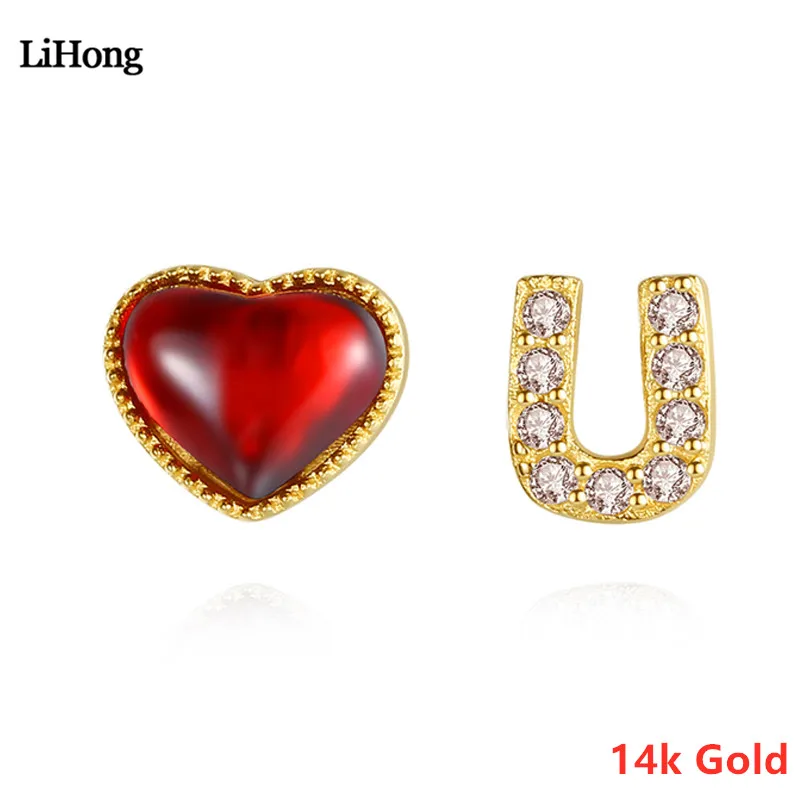 

New 14k Gold Fashion Red Love Stud Earrings Feminine Temperament U-Shaped Stud Earrings Jewelry Gift