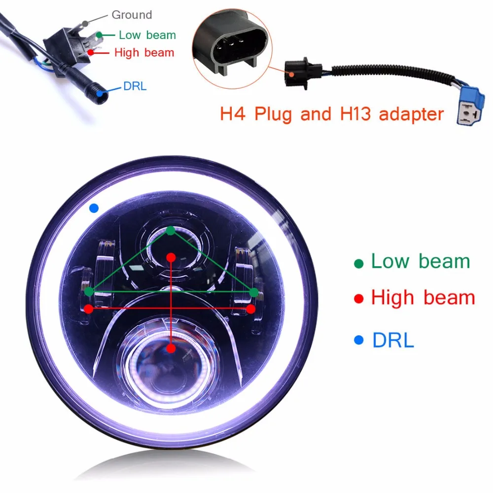 Пара 7 дюймов светодиодные фары Bluetooth Контролируемая RGB Ангел глаз Halo Кольцо лампы