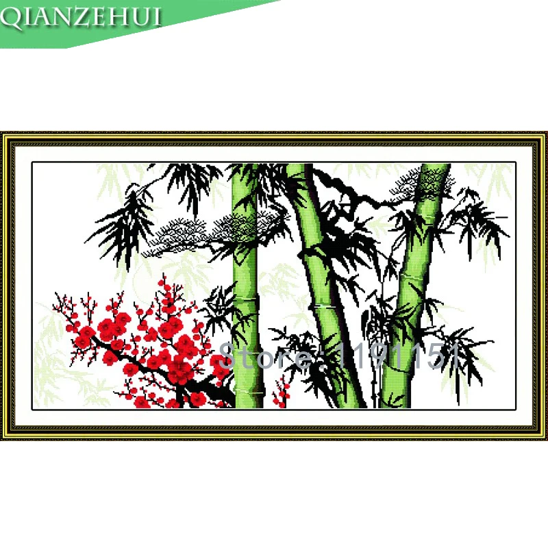 QIANZEHUI Рукоделие сделай сам печать сосны бамбука и сливы вышивка крестиком наборы