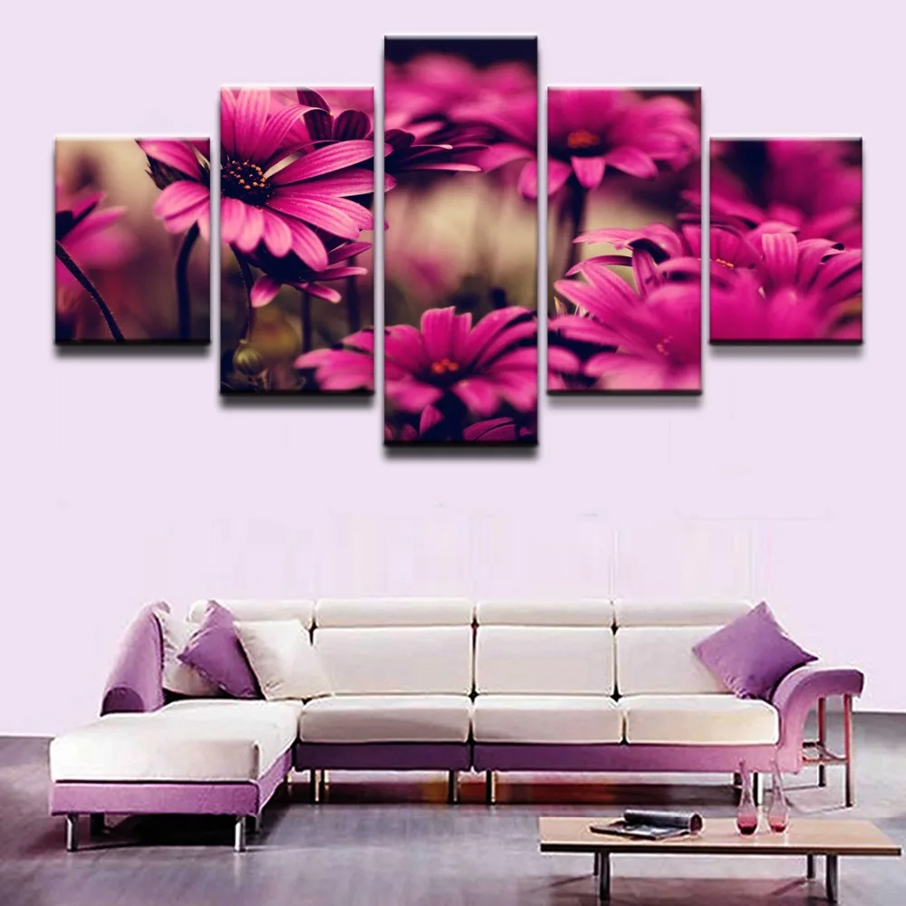 Холст Картины дома декоративные Гостиная Wall Art 5 шт. фиолетовая Маргаритка цветок